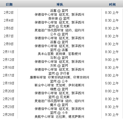 [netslug]新泽西篮网2011-2012赛季常规赛赛程表