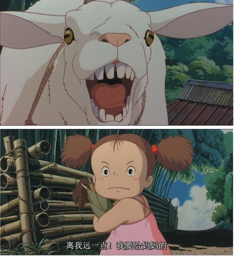 (面对目露凶光张开大口露出牙齿的山羊,小梅非常坚决)