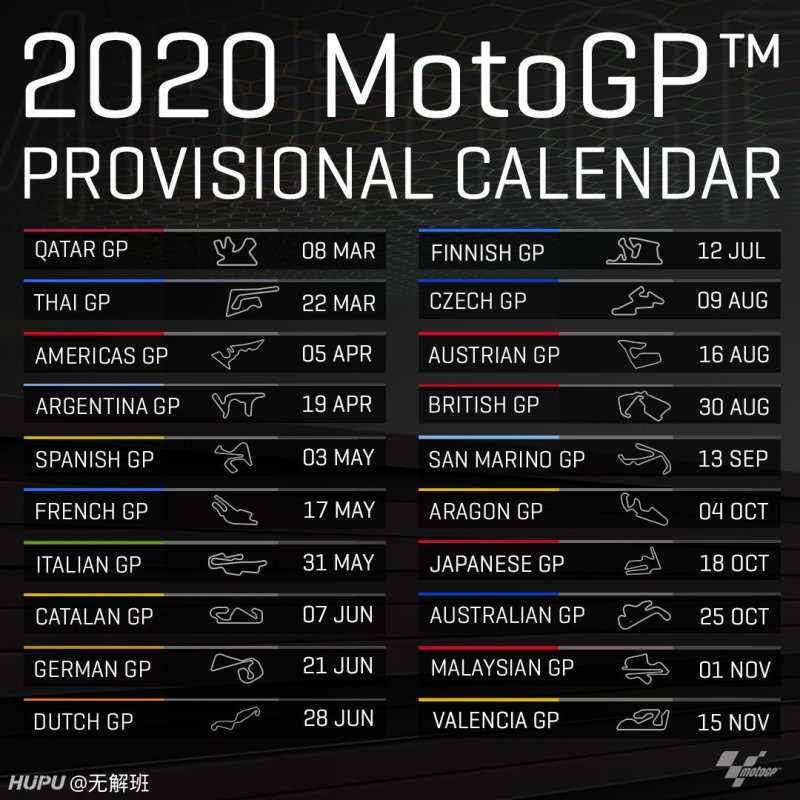 官宣〕f1 & motogp 2020初定赛历公布