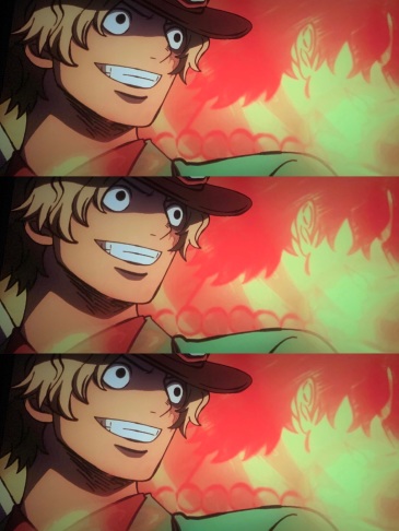 有今天看海贼王的老哥截了艾斯萨博一起放火拳的图吗,跪求了