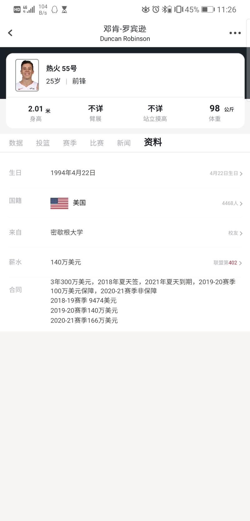 这个邓肯 罗宾逊的薪水什么鬼 虎扑