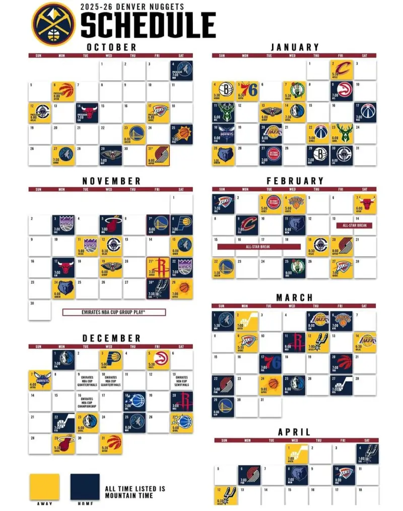 掘金2025-26赛季完整赛程公布