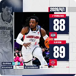 广州男篮社媒分享赛果海报：球队88-89惜败北控男篮