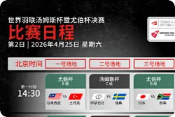 汤尤杯小组赛次日赛程：国羽男队休战，女队晚场交锋丹麦