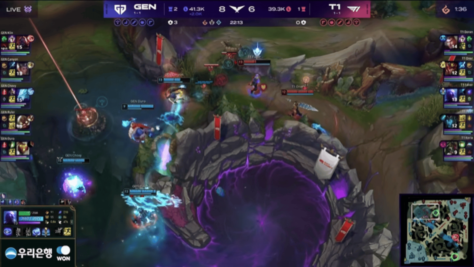 LCK：T1上野强行开团，GEN反击0换4大胜T1仅Faker瑞兹逃生