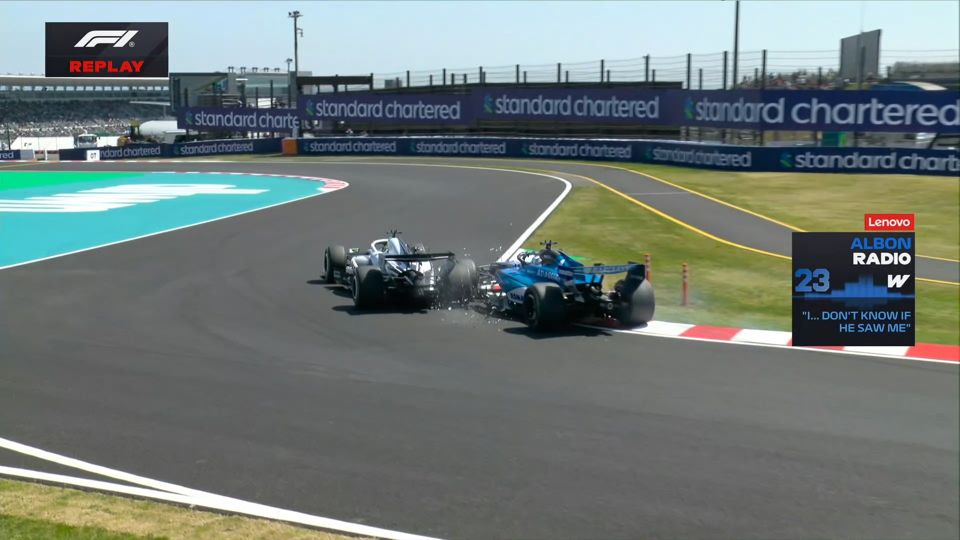 F1日本站FP1：佩雷兹和阿尔本发生碰撞，散落了大量碎片