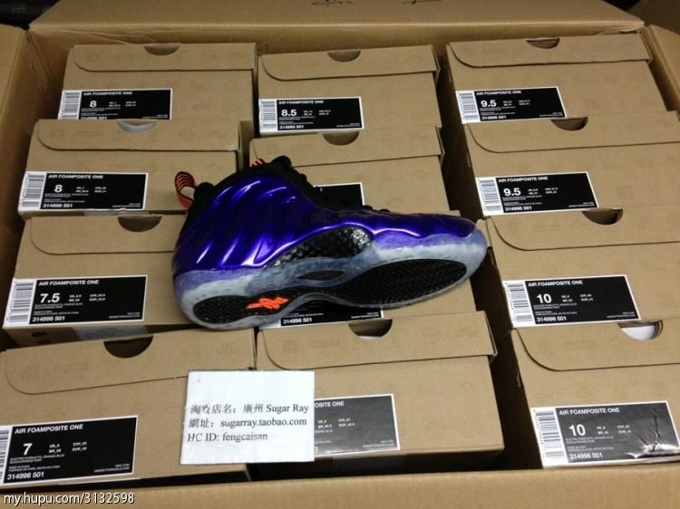nike air foamposite one 太阳喷 电光紫喷 314996-501 42码 1888裸 2